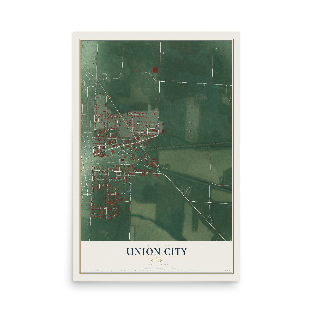 Map of Union City, Ohio, 12 x 18 inch unframed archival matte print