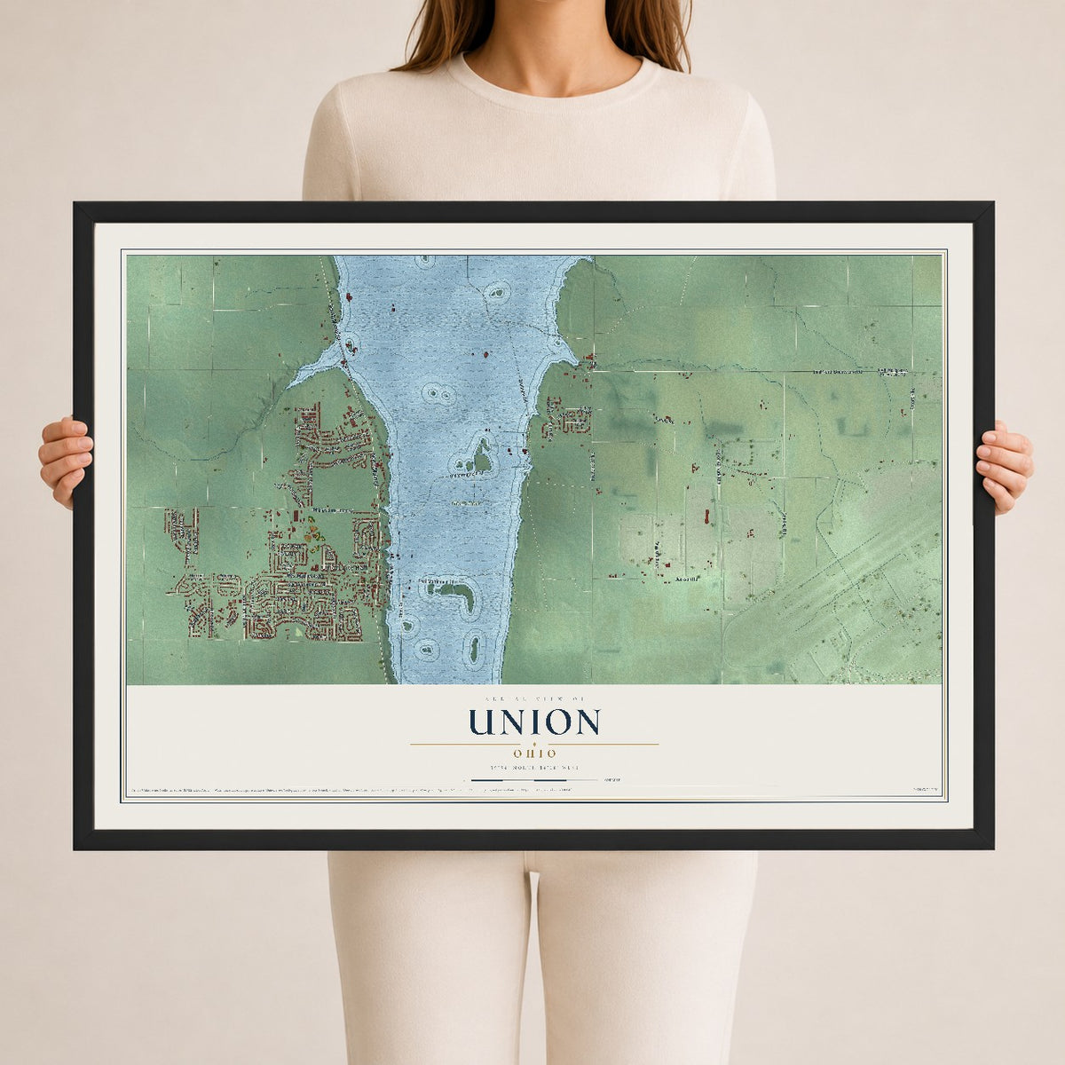 Map of Union, Ohio, 24 x 36 inch print in a black wood frame