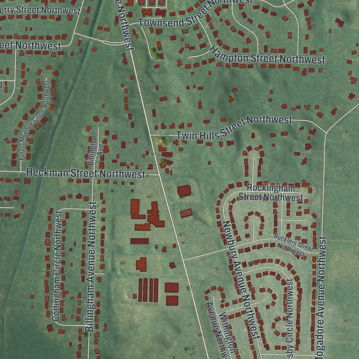Close-up of the map of Uniontown, Ohio print showing street and building detail