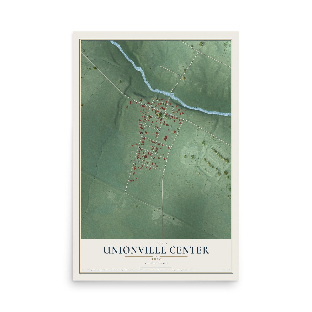 Map of Unionville Center, Ohio, 12 x 18 inch unframed archival matte print