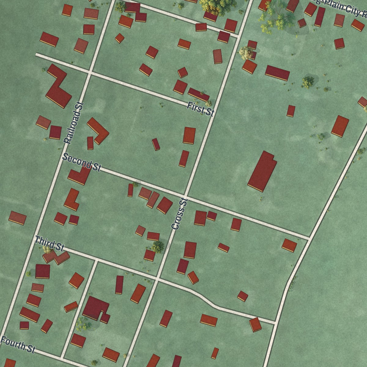 Close-up of the map of Unionville Center, Ohio print showing street and building detail