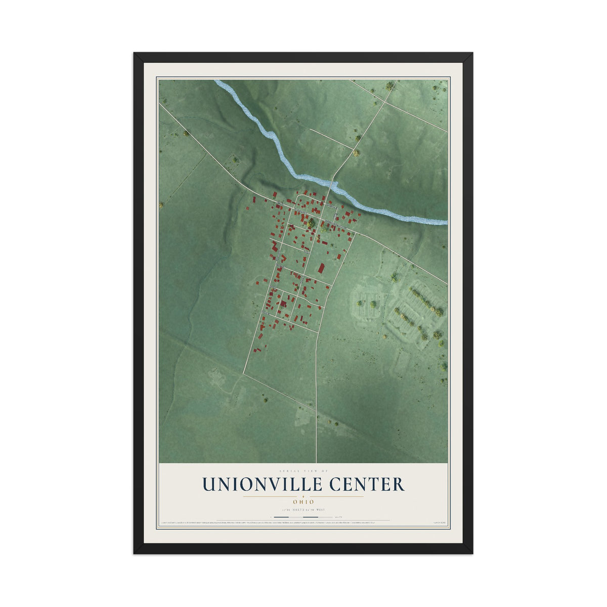 Map of Unionville Center, Ohio, 12 x 18 inch print in a black wood frame