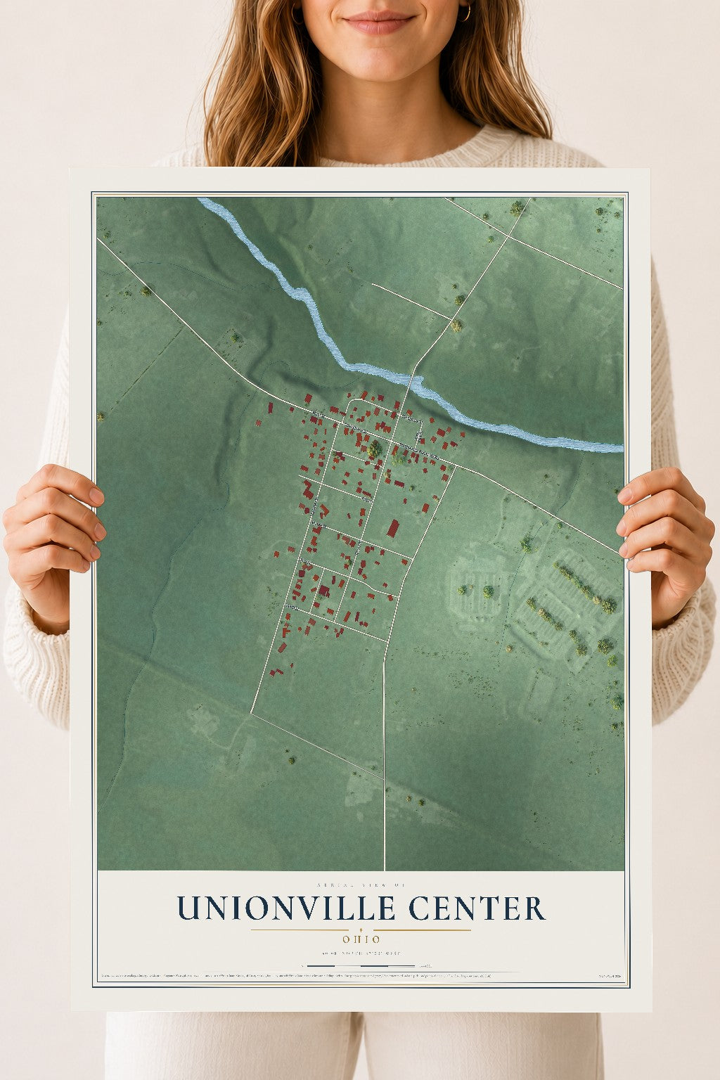Map of Unionville Center, Ohio, 18 x 24 inch unframed archival matte print