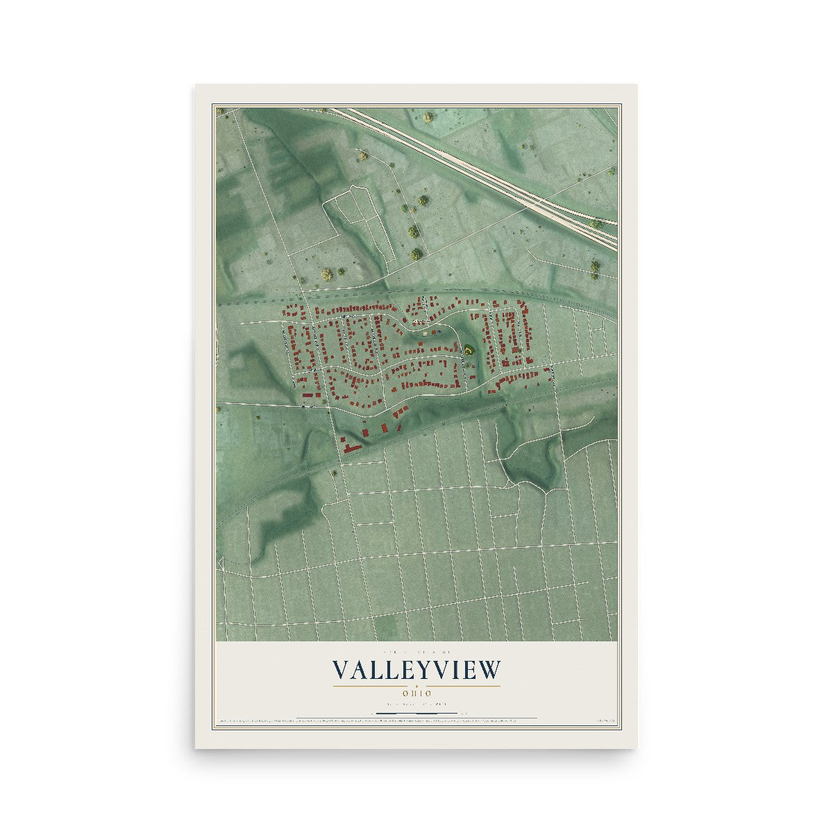 Map of Valleyview, Ohio, 12 x 18 inch unframed archival matte print