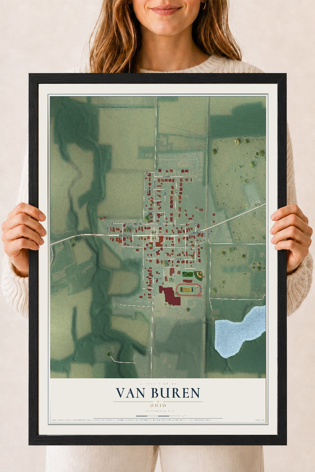 Map of Van Buren, Ohio, 18 x 24 inch print in a black wood frame