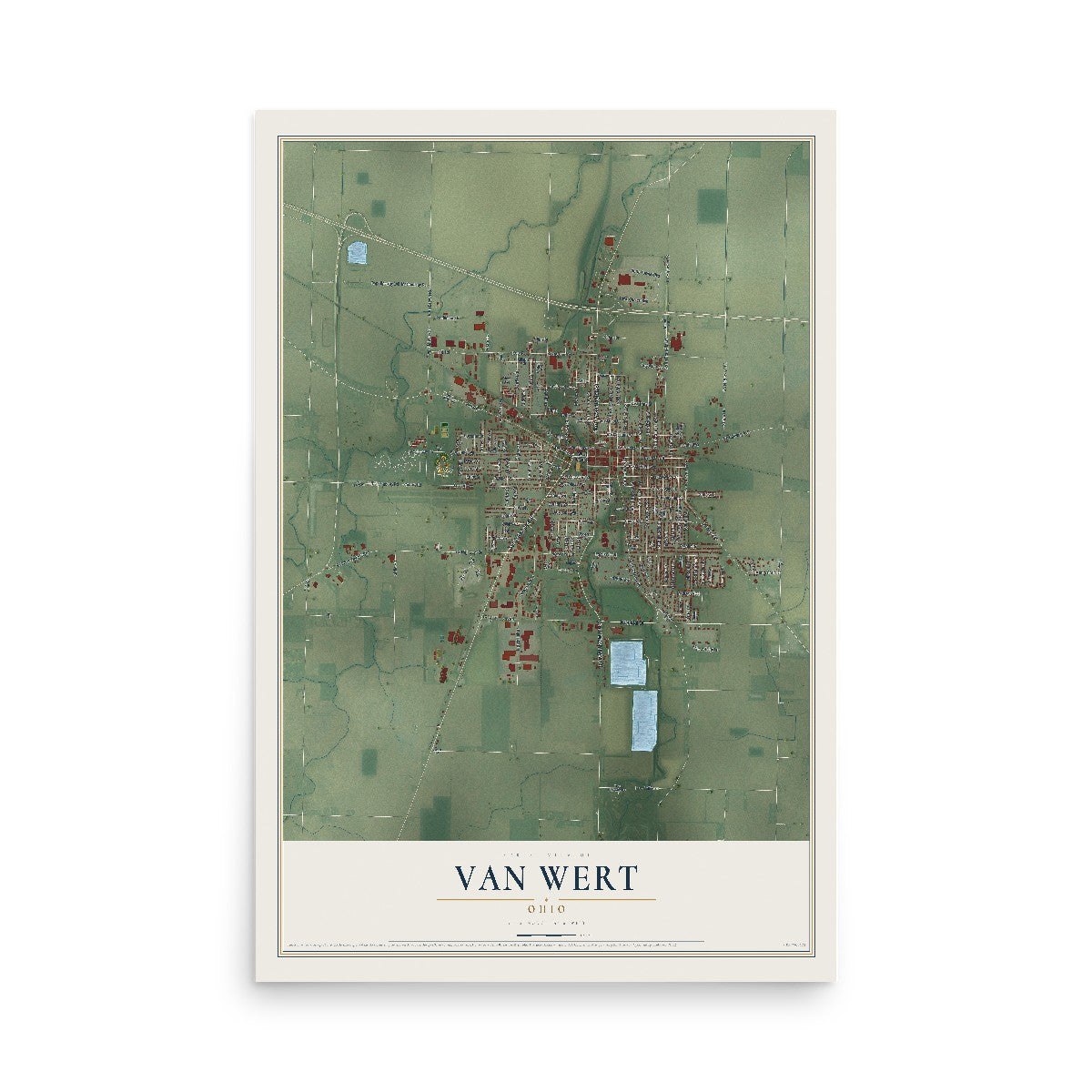 Map of Van Wert, Ohio, 12 x 18 inch unframed archival matte print