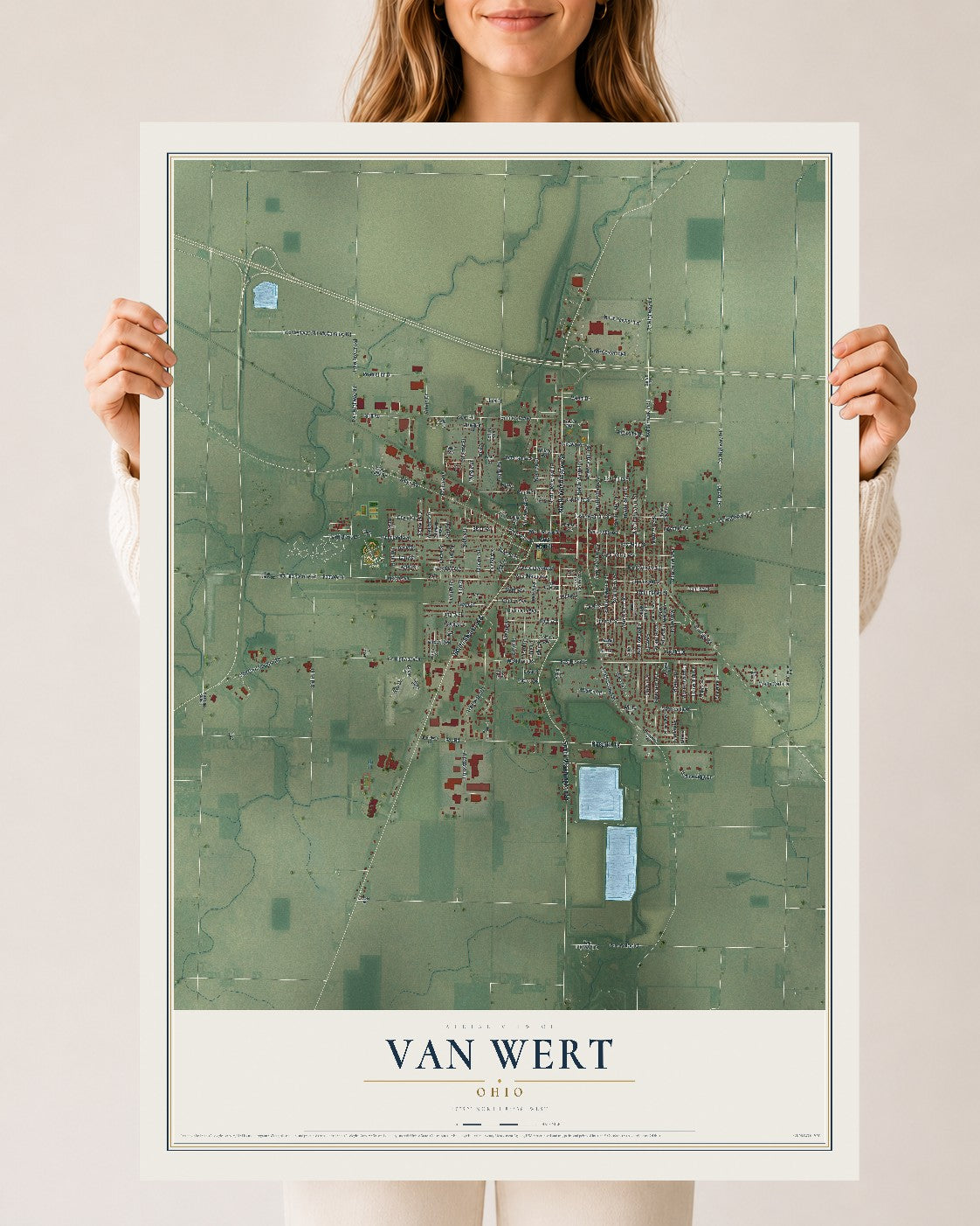 Map of Van Wert, Ohio, 24 x 36 inch unframed archival matte print