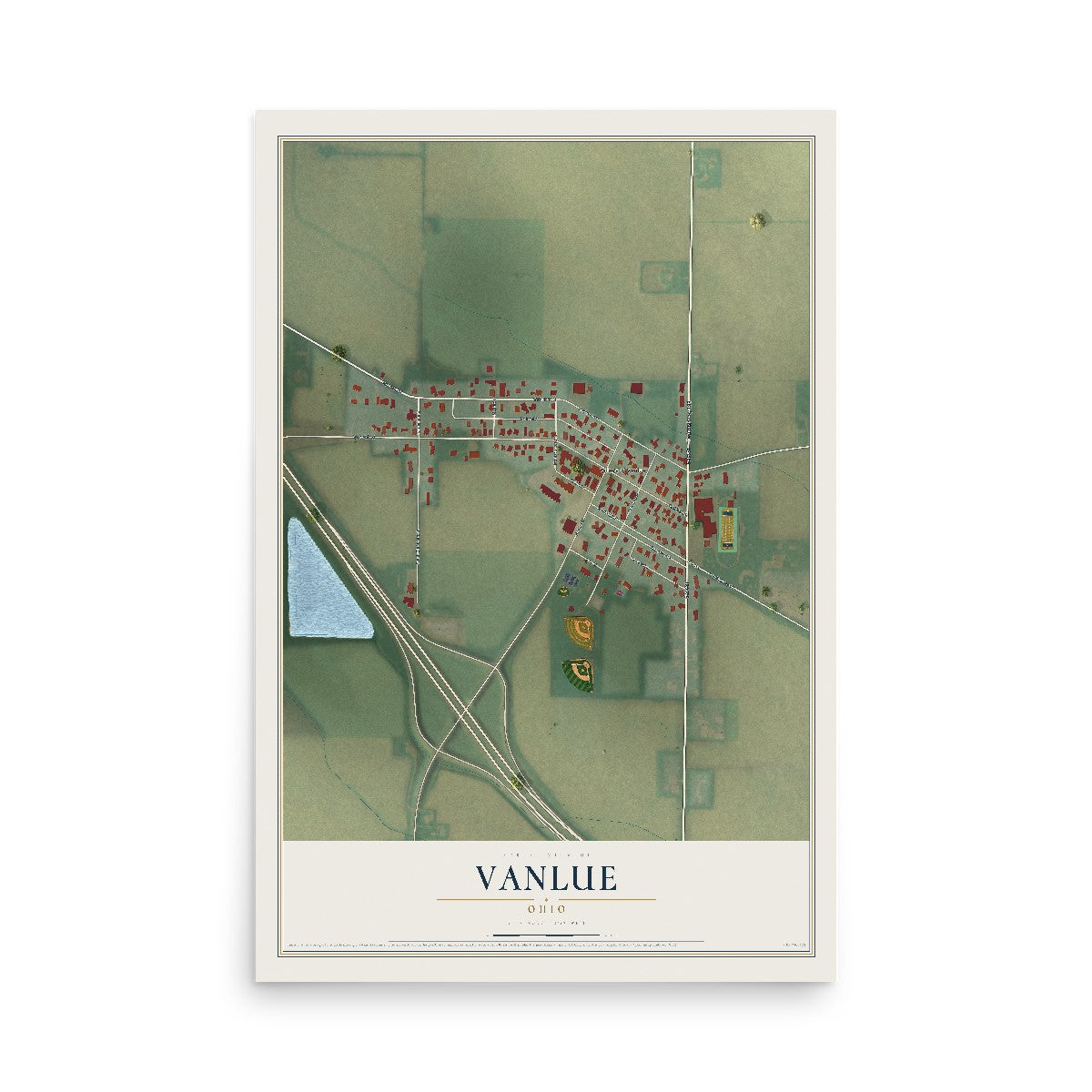 Map of Vanlue, Ohio, 12 x 18 inch unframed archival matte print