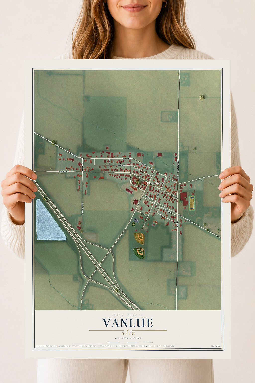 Map of Vanlue, Ohio, 18 x 24 inch unframed archival matte print