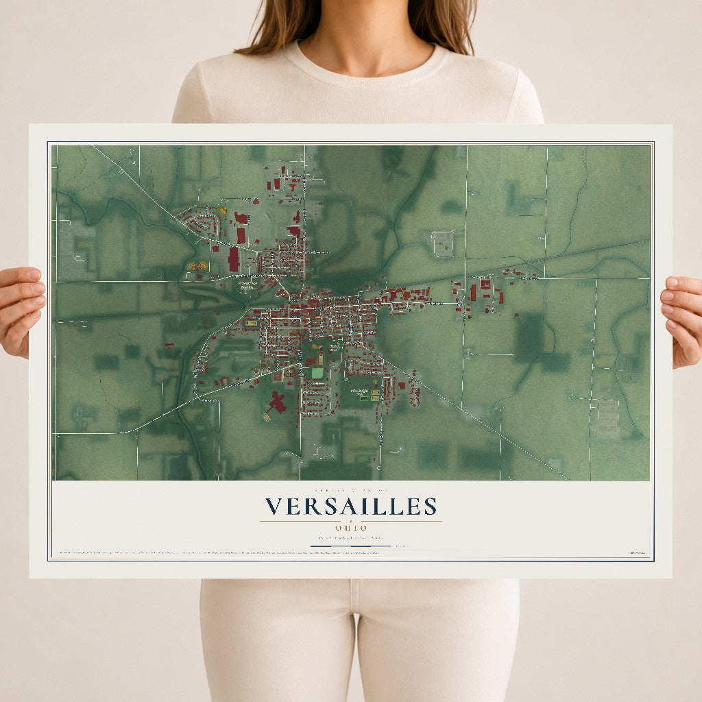 Map of Versailles, Ohio, 18 x 24 inch unframed archival matte print