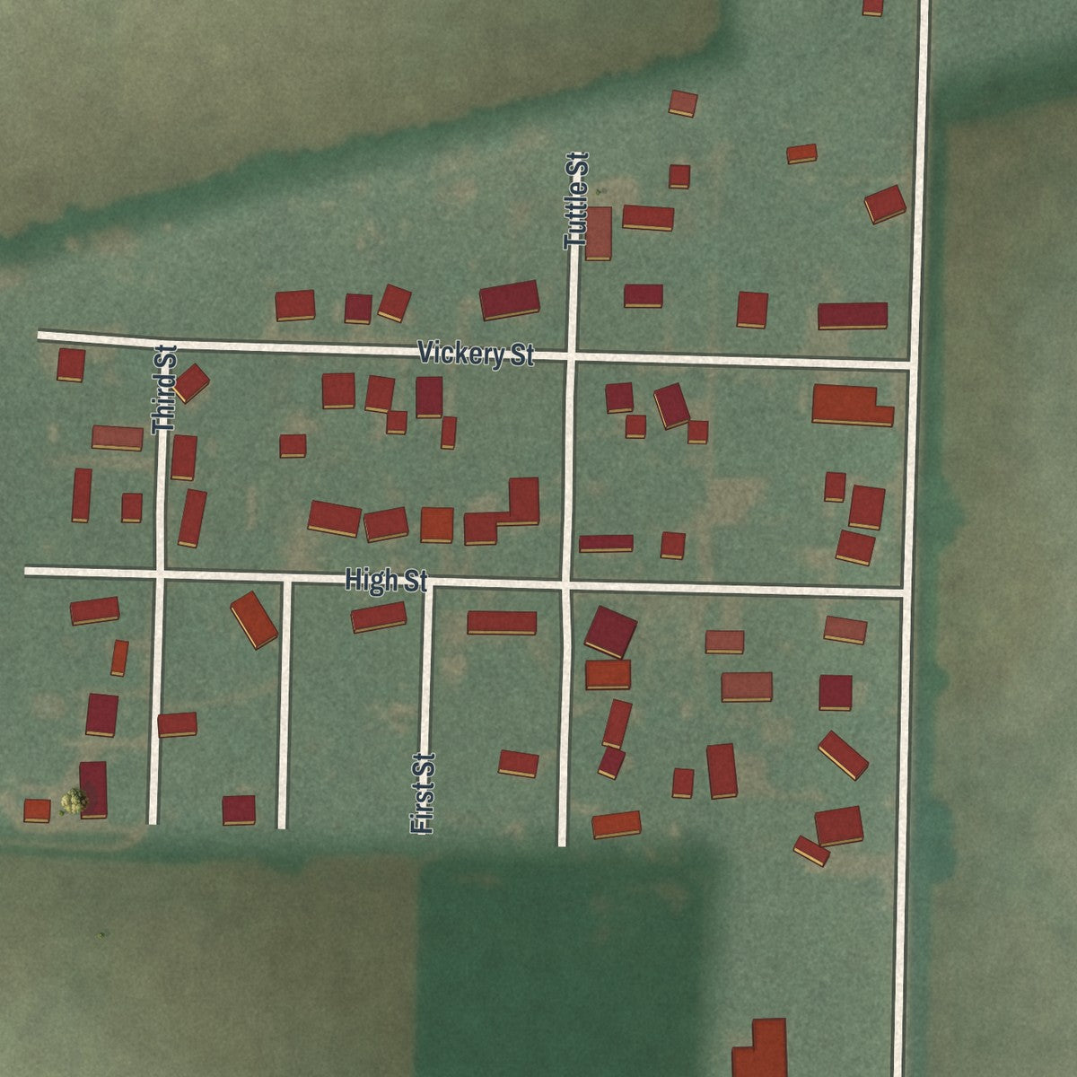 Close-up of the map of Vickery, Ohio print showing street and building detail