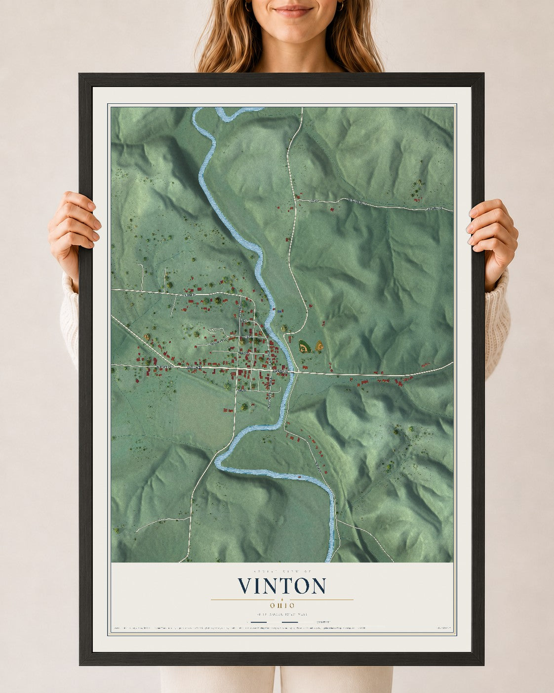 Map of Vinton, Ohio, 24 x 36 inch print in a black wood frame