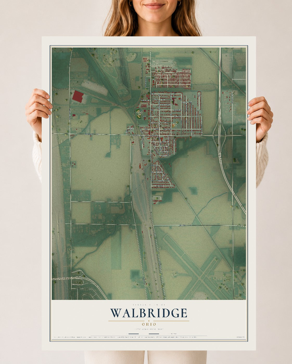 Map of Walbridge, Ohio, 24 x 36 inch unframed archival matte print