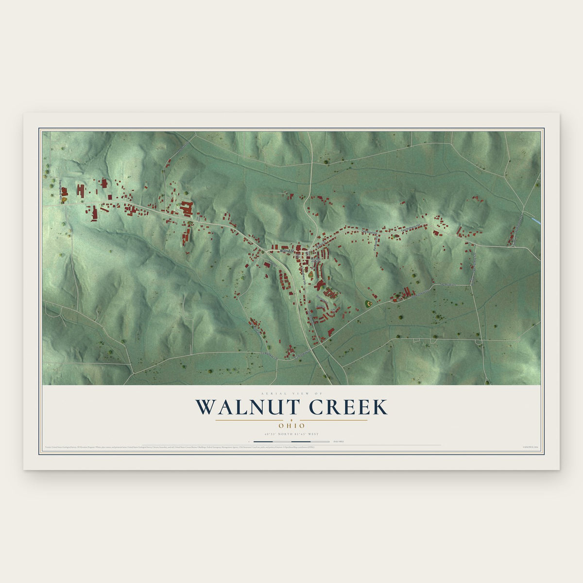 Walnut Creek, Ohio map print, the full design