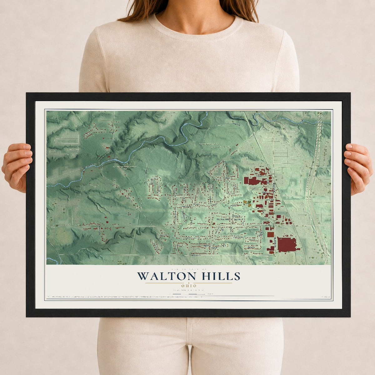Map of Walton Hills, Ohio, 12 x 18 inch print in a black wood frame