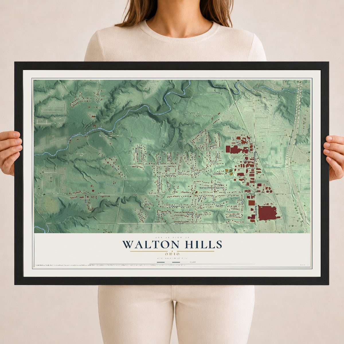 Map of Walton Hills, Ohio, 18 x 24 inch print in a black wood frame