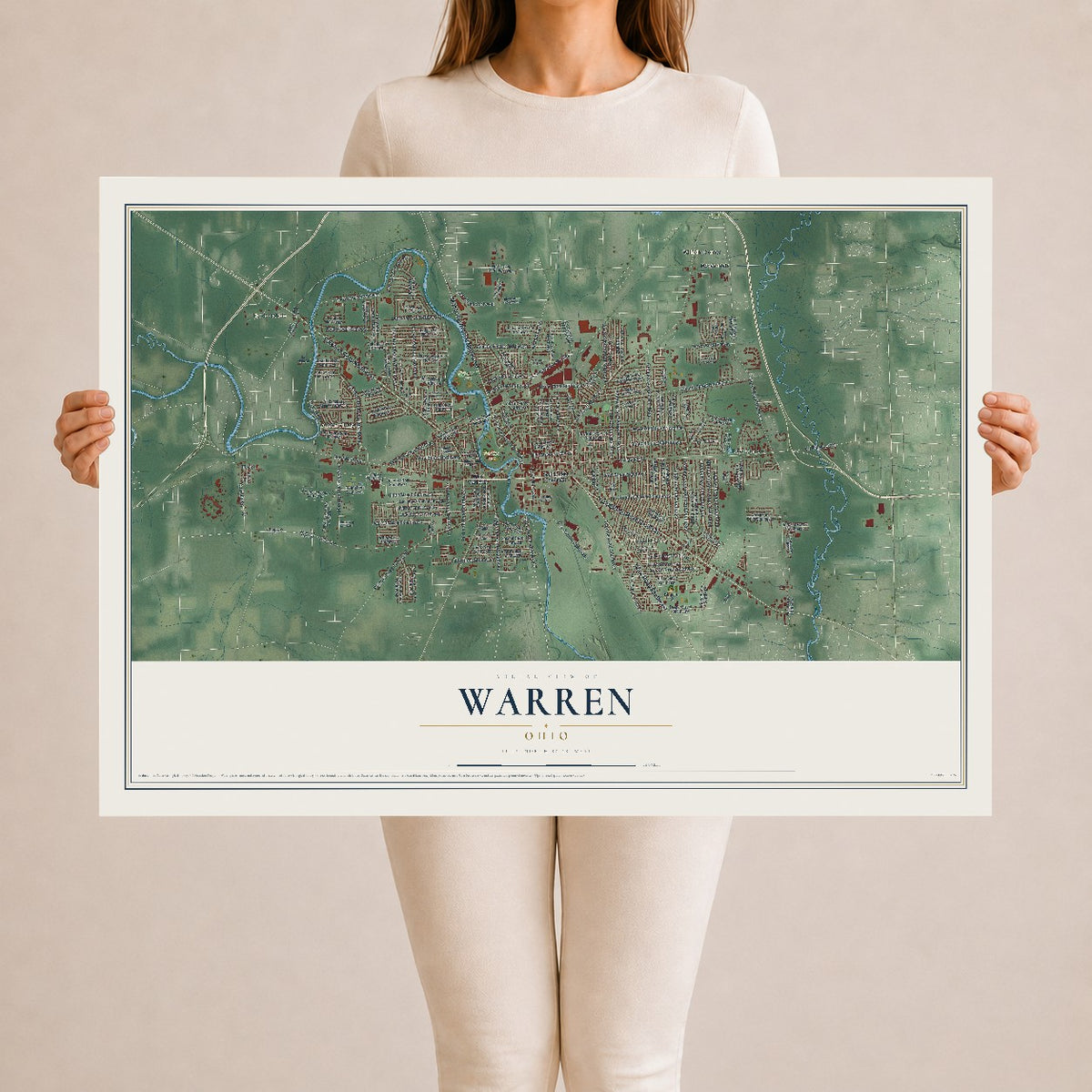 Map of Warren, Ohio, 24 x 36 inch unframed archival matte print