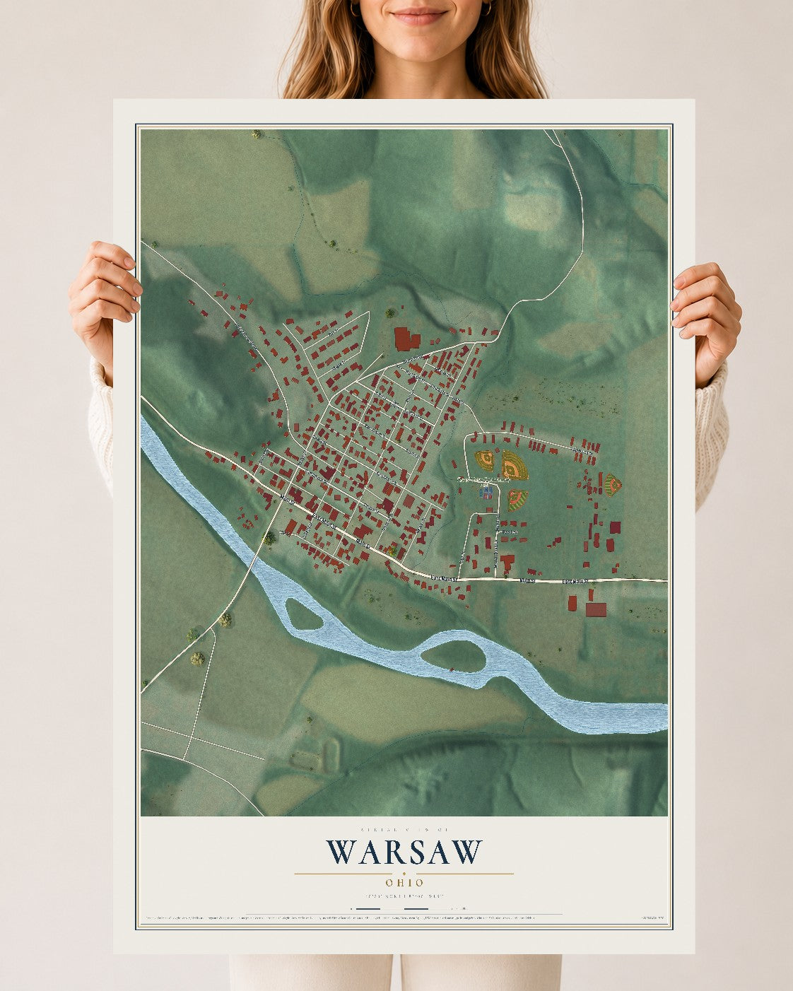 Map of Warsaw, Ohio, 24 x 36 inch unframed archival matte print