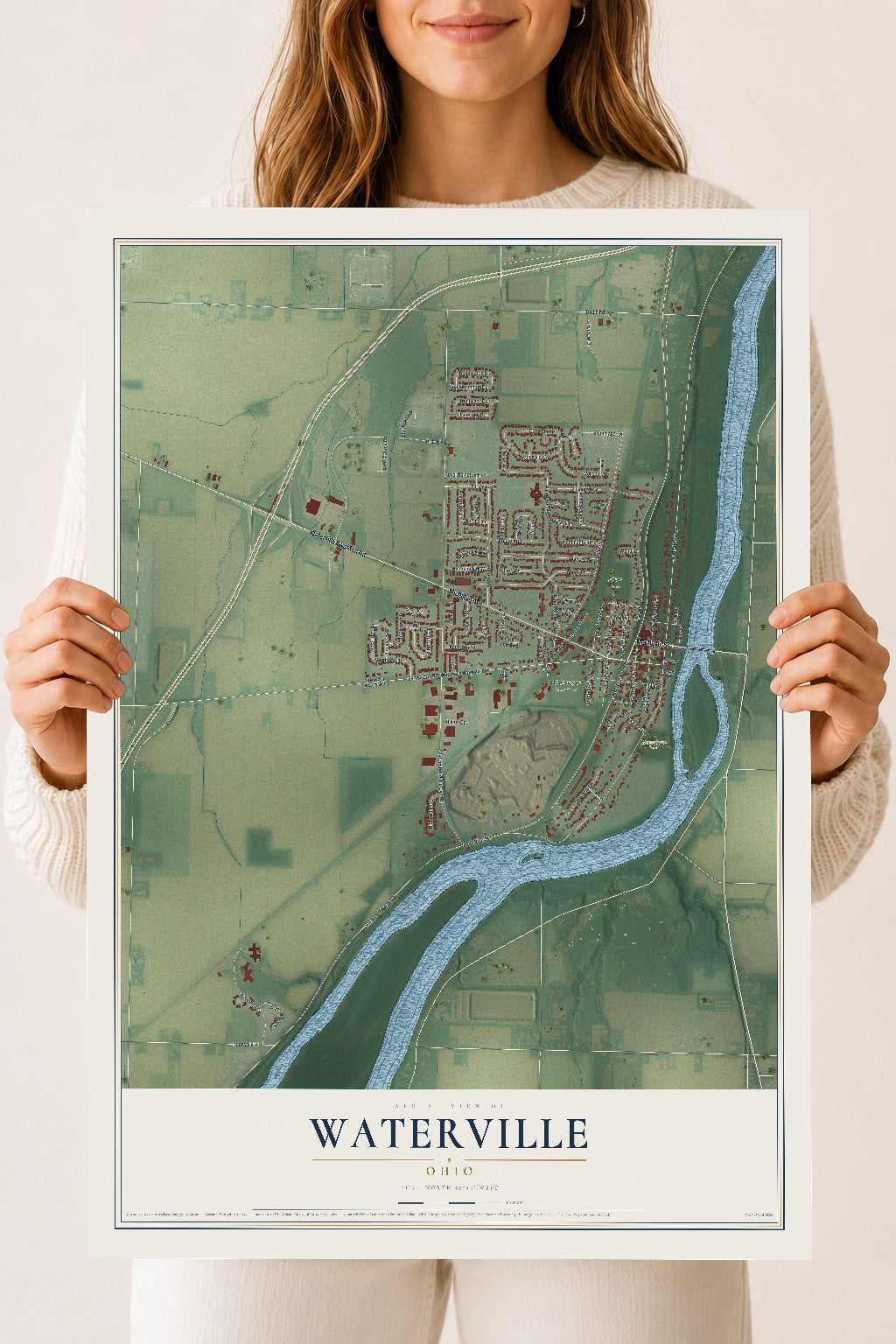 Map of Waterville, Ohio, 18 x 24 inch unframed archival matte print