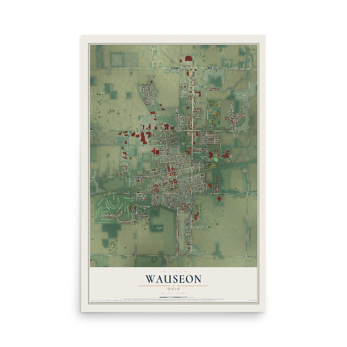 Map of Wauseon, Ohio, 12 x 18 inch unframed archival matte print