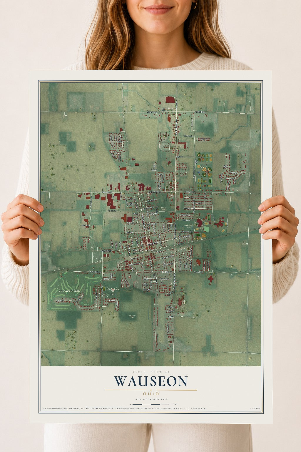 Map of Wauseon, Ohio, 18 x 24 inch unframed archival matte print