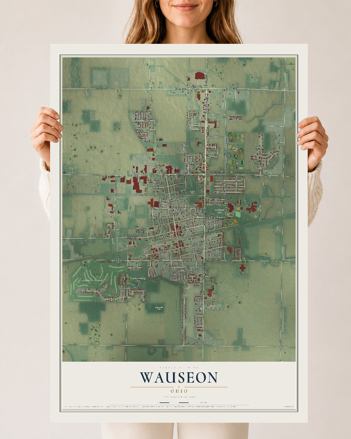 Map of Wauseon, Ohio, 24 x 36 inch unframed archival matte print