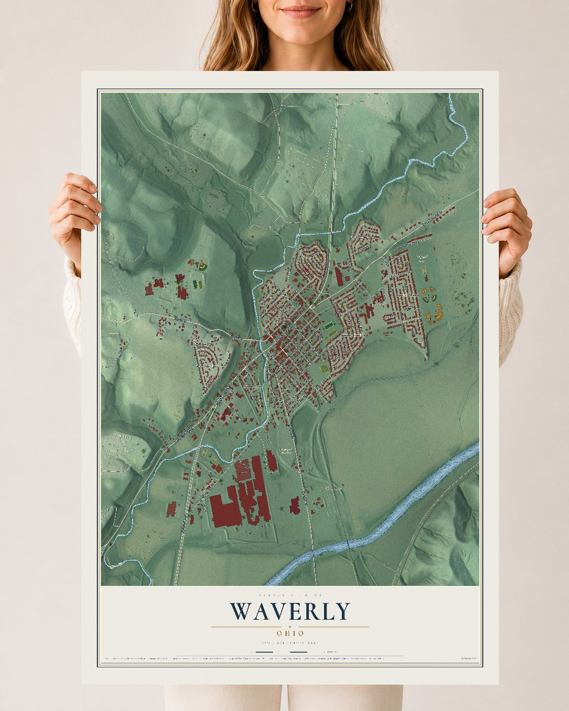 Map of Waverly, Ohio, 24 x 36 inch unframed archival matte print