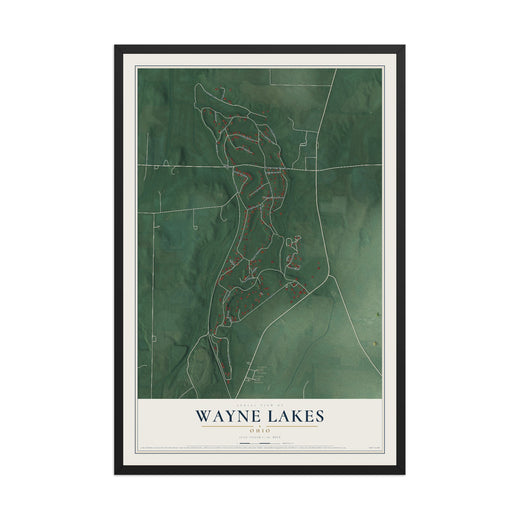 Map of Wayne Lakes, Ohio, 12 x 18 inch print in a black wood frame