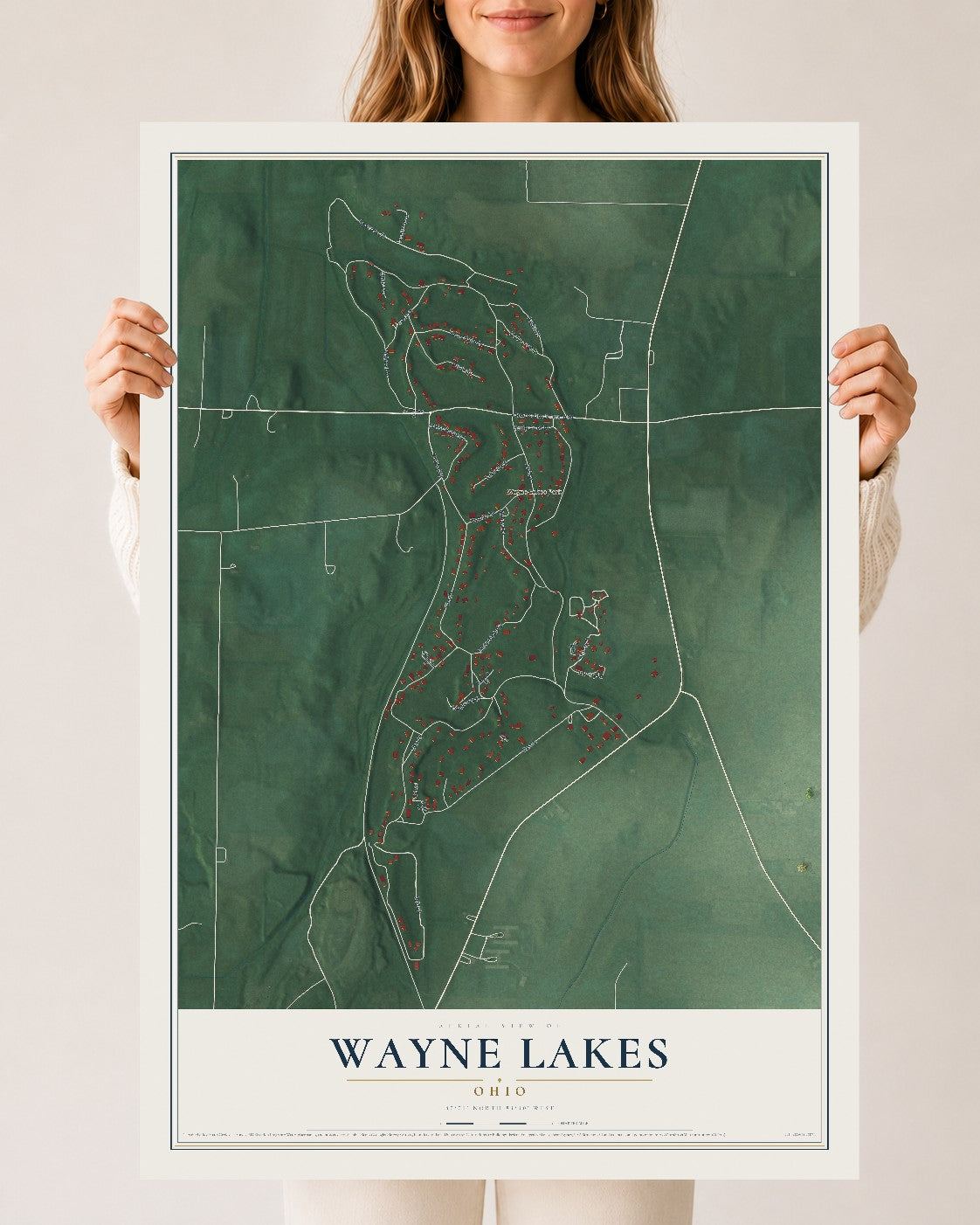 Map of Wayne Lakes, Ohio, 24 x 36 inch unframed archival matte print