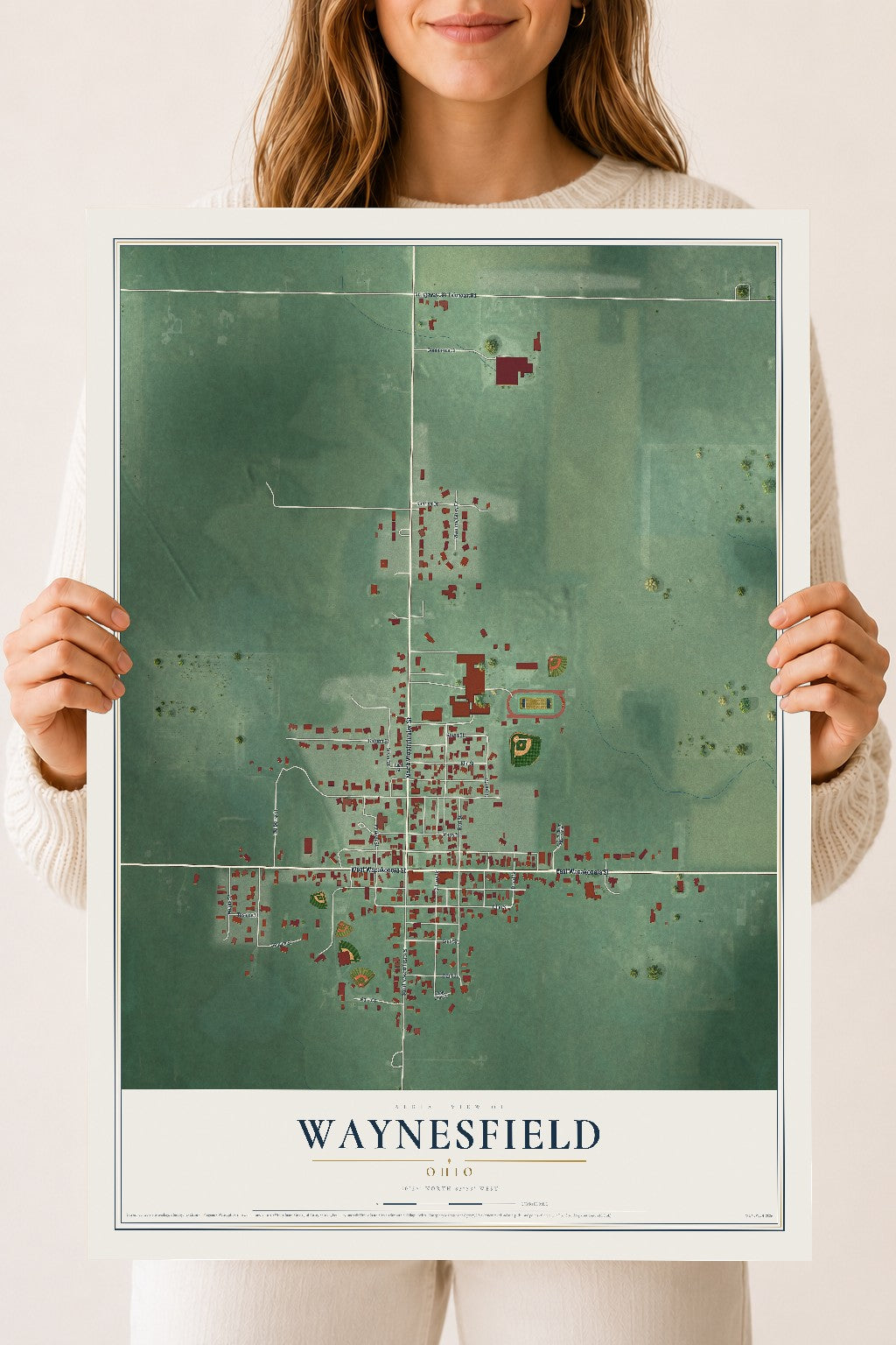 Map of Waynesfield, Ohio, 18 x 24 inch unframed archival matte print