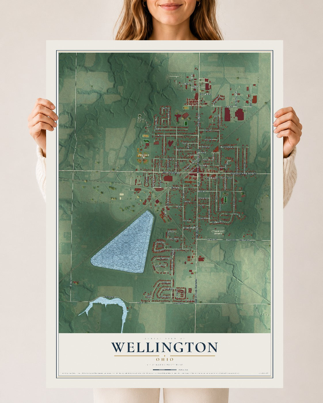 Map of Wellington, Ohio, 24 x 36 inch unframed archival matte print
