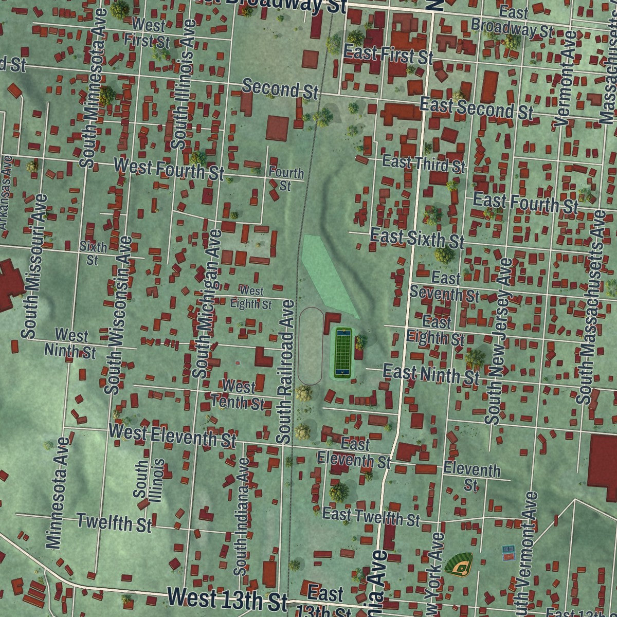 Close-up of the map of Wellston, Ohio print showing street and building detail