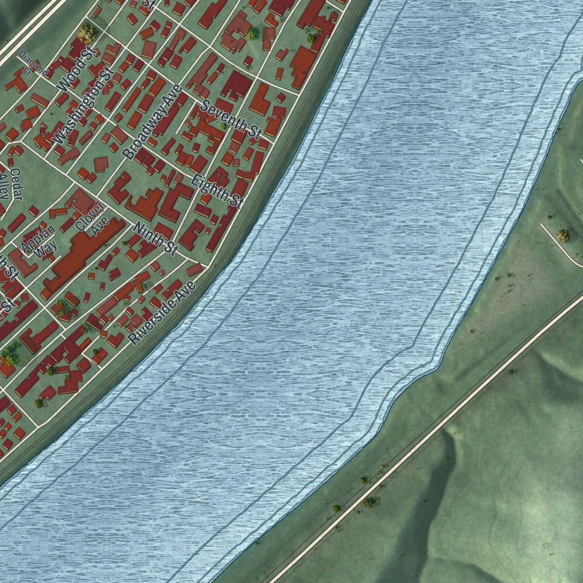 Second close-up of the map of Wellsville, Ohio print showing more streets and buildings