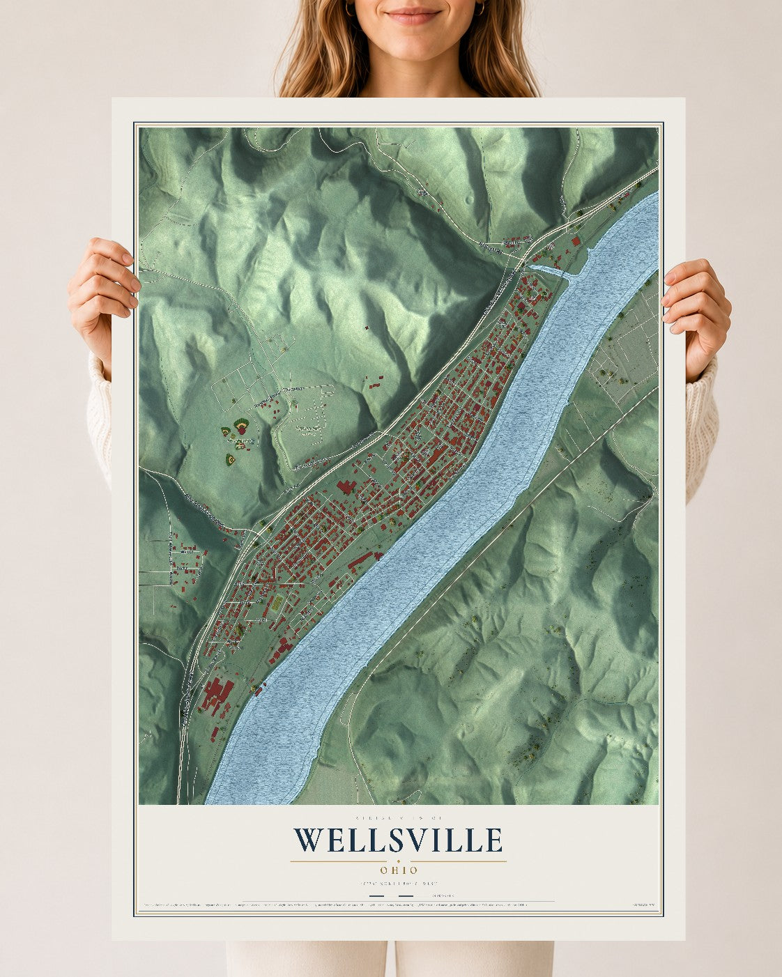 Map of Wellsville, Ohio, 24 x 36 inch unframed archival matte print