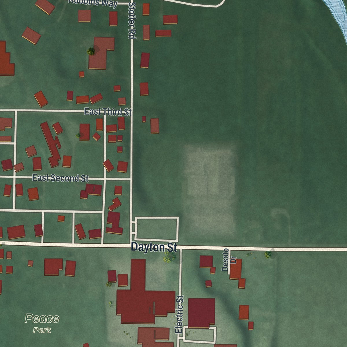 Second close-up of the map of West Alexandria, Ohio print showing more streets and buildings