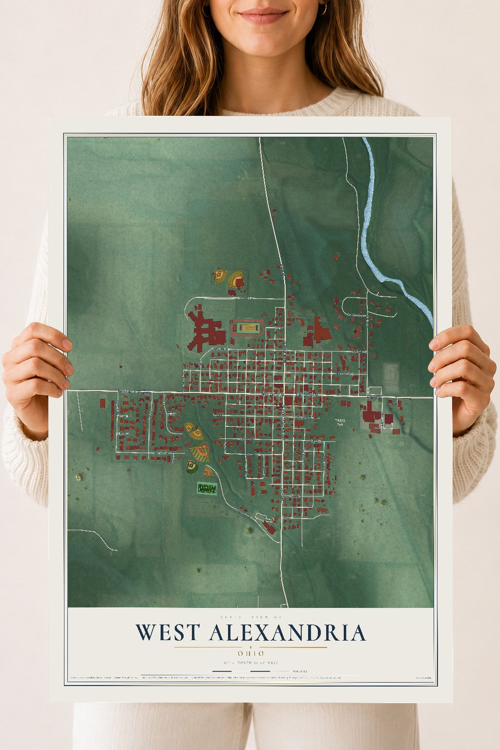 Map of West Alexandria, Ohio, 18 x 24 inch unframed archival matte print
