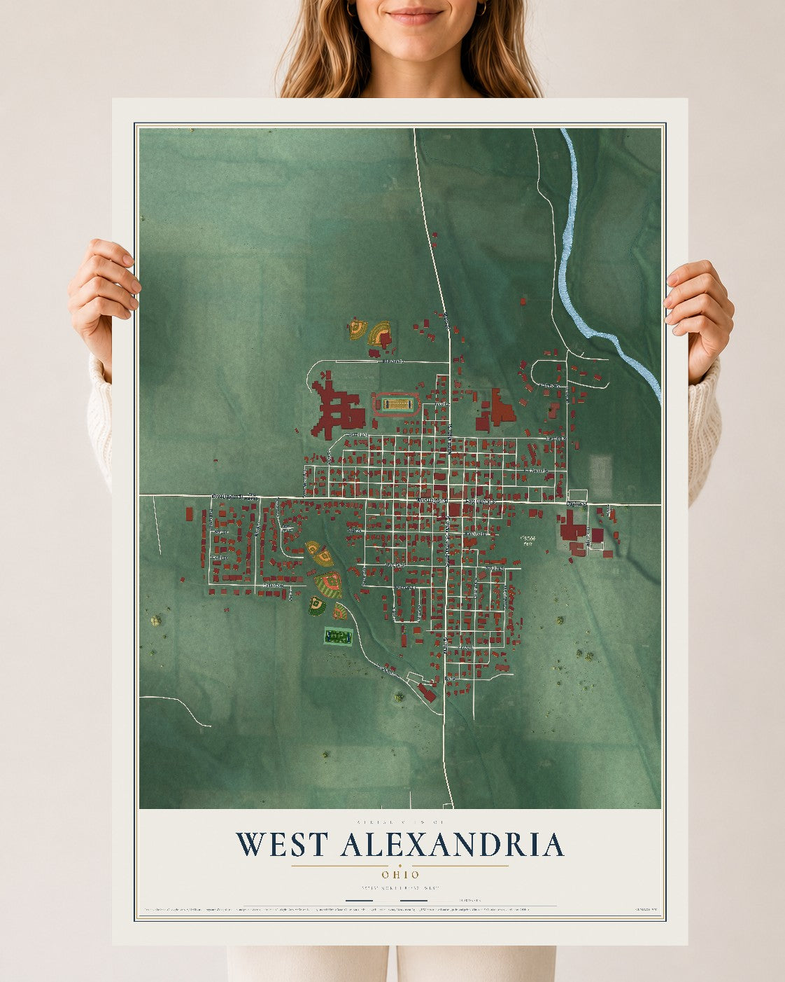 Map of West Alexandria, Ohio, 24 x 36 inch unframed archival matte print