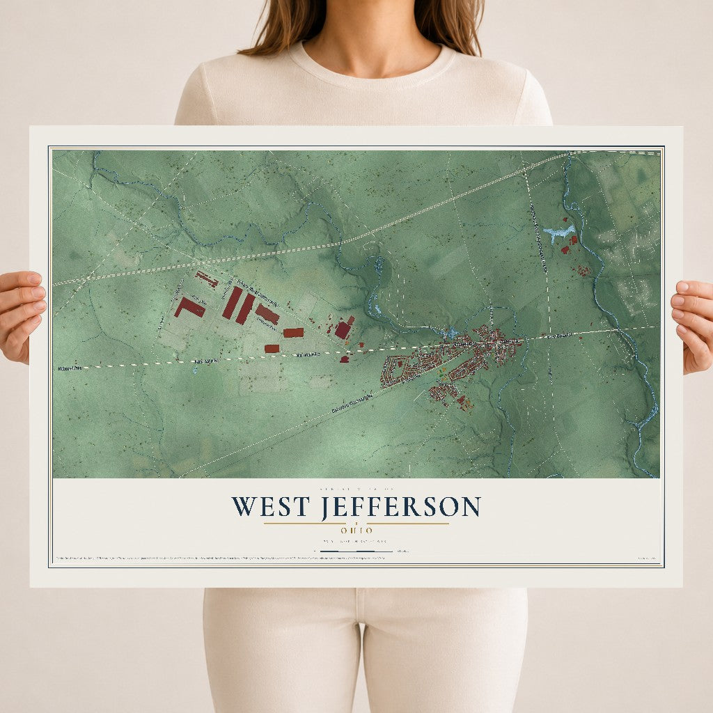 Map of West Jefferson, Ohio, 18 x 24 inch unframed archival matte print