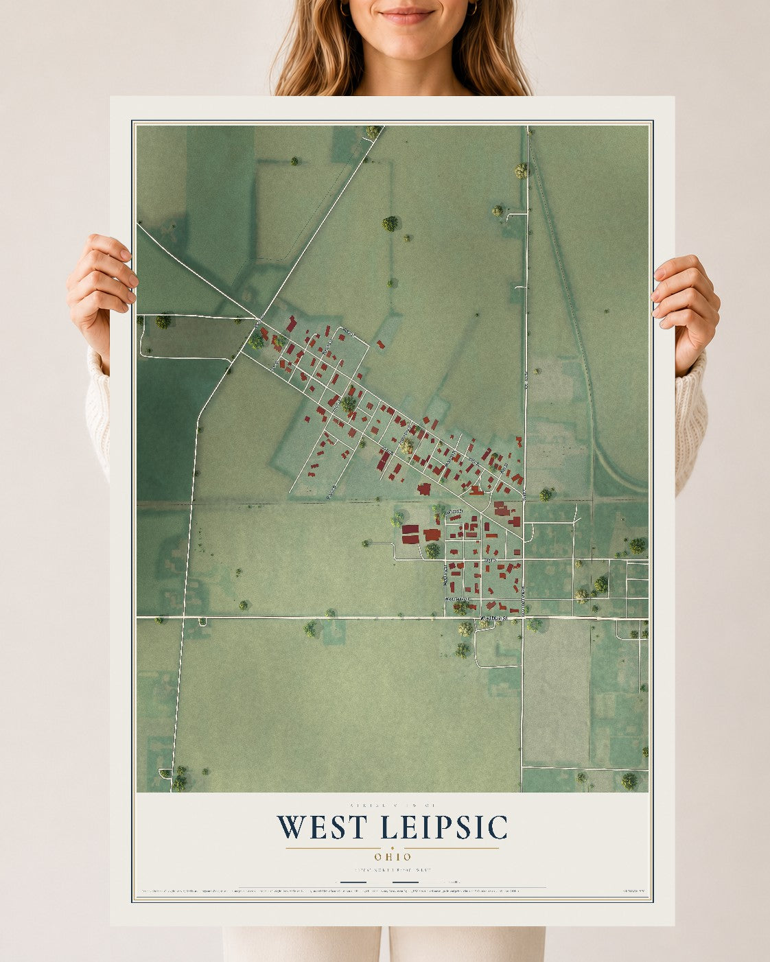 Map of West Leipsic, Ohio, 24 x 36 inch unframed archival matte print