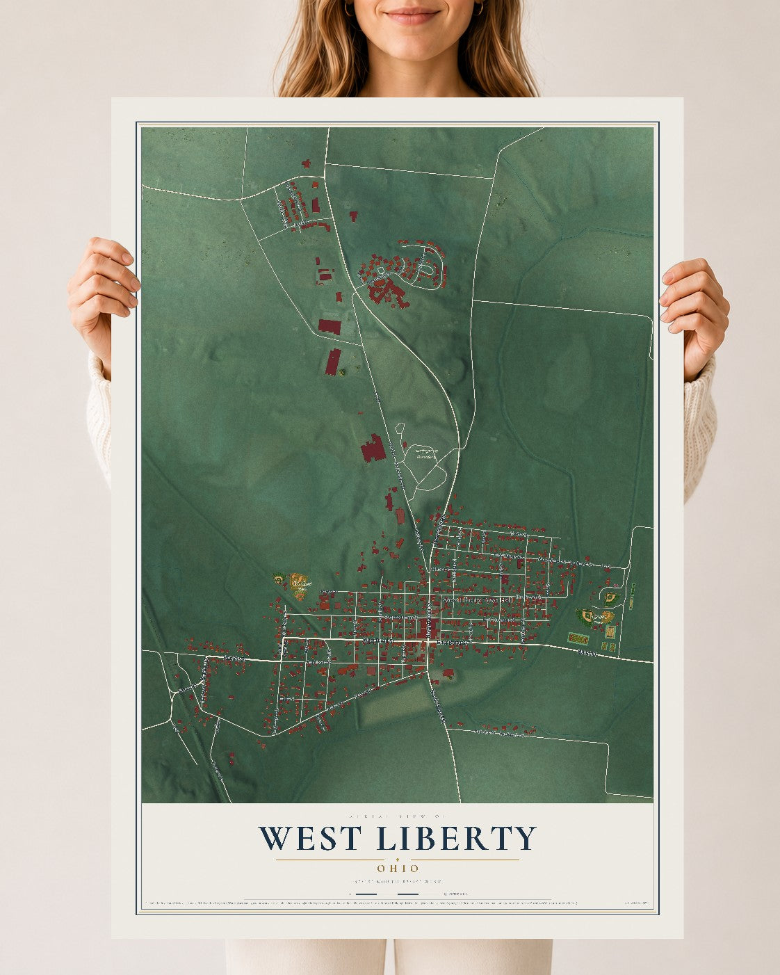 Map of West Liberty, Ohio, 24 x 36 inch unframed archival matte print