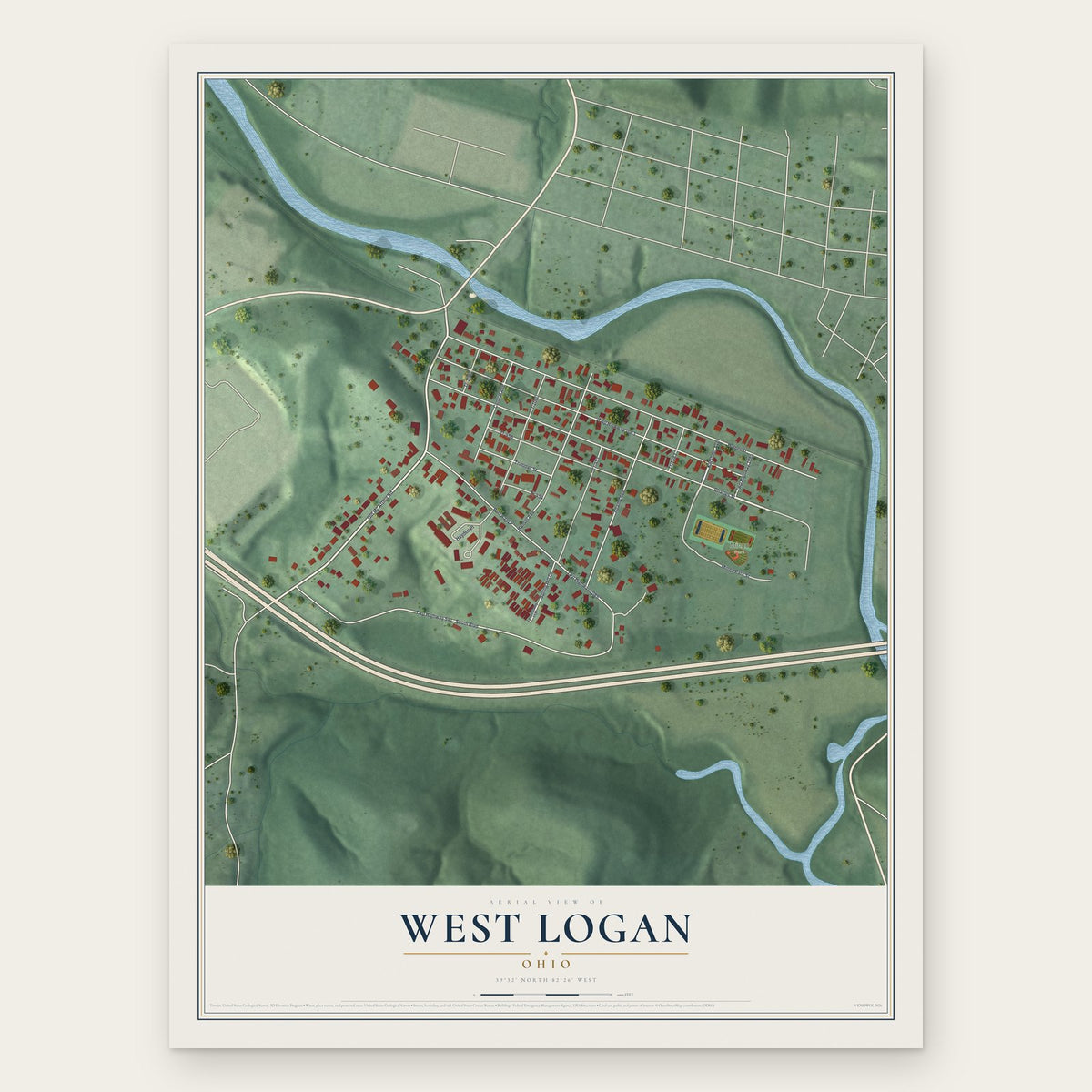 West Logan, Ohio map print, the full design
