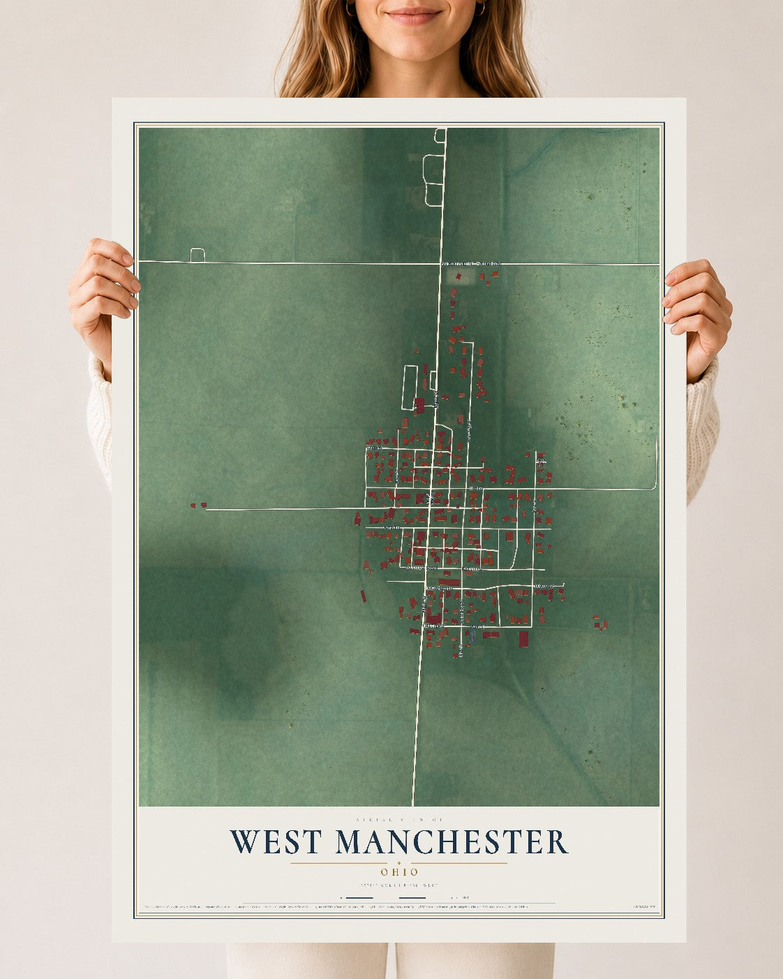 Map of West Manchester, Ohio, 24 x 36 inch unframed archival matte print
