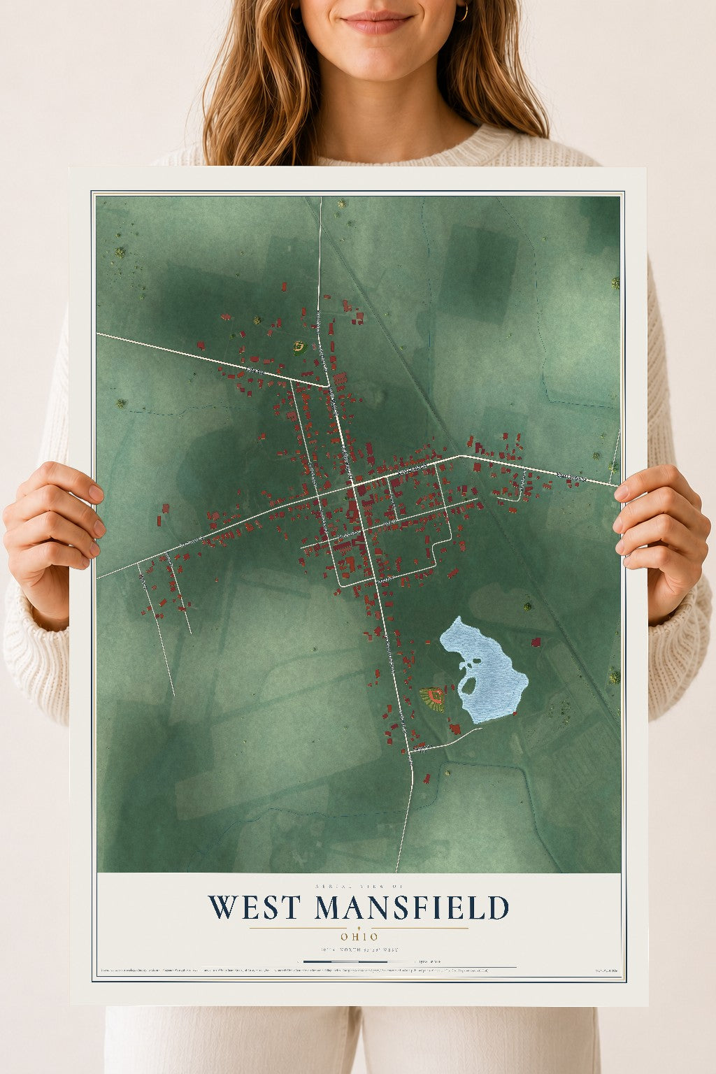 Map of West Mansfield, Ohio, 18 x 24 inch unframed archival matte print