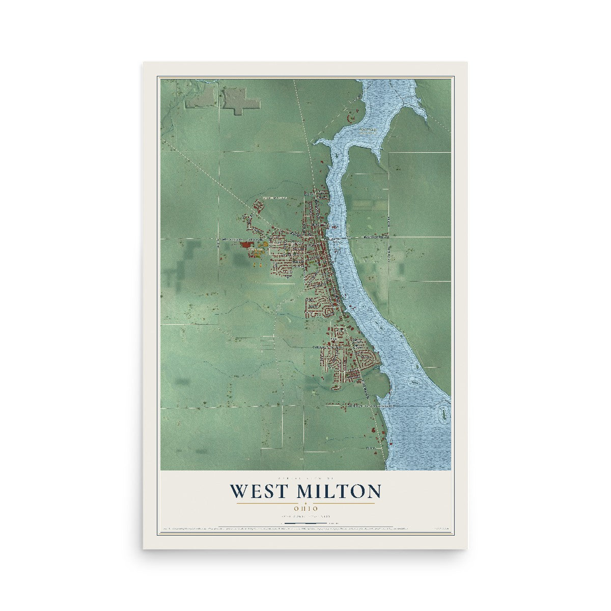 Map of West Milton, Ohio, 12 x 18 inch unframed archival matte print