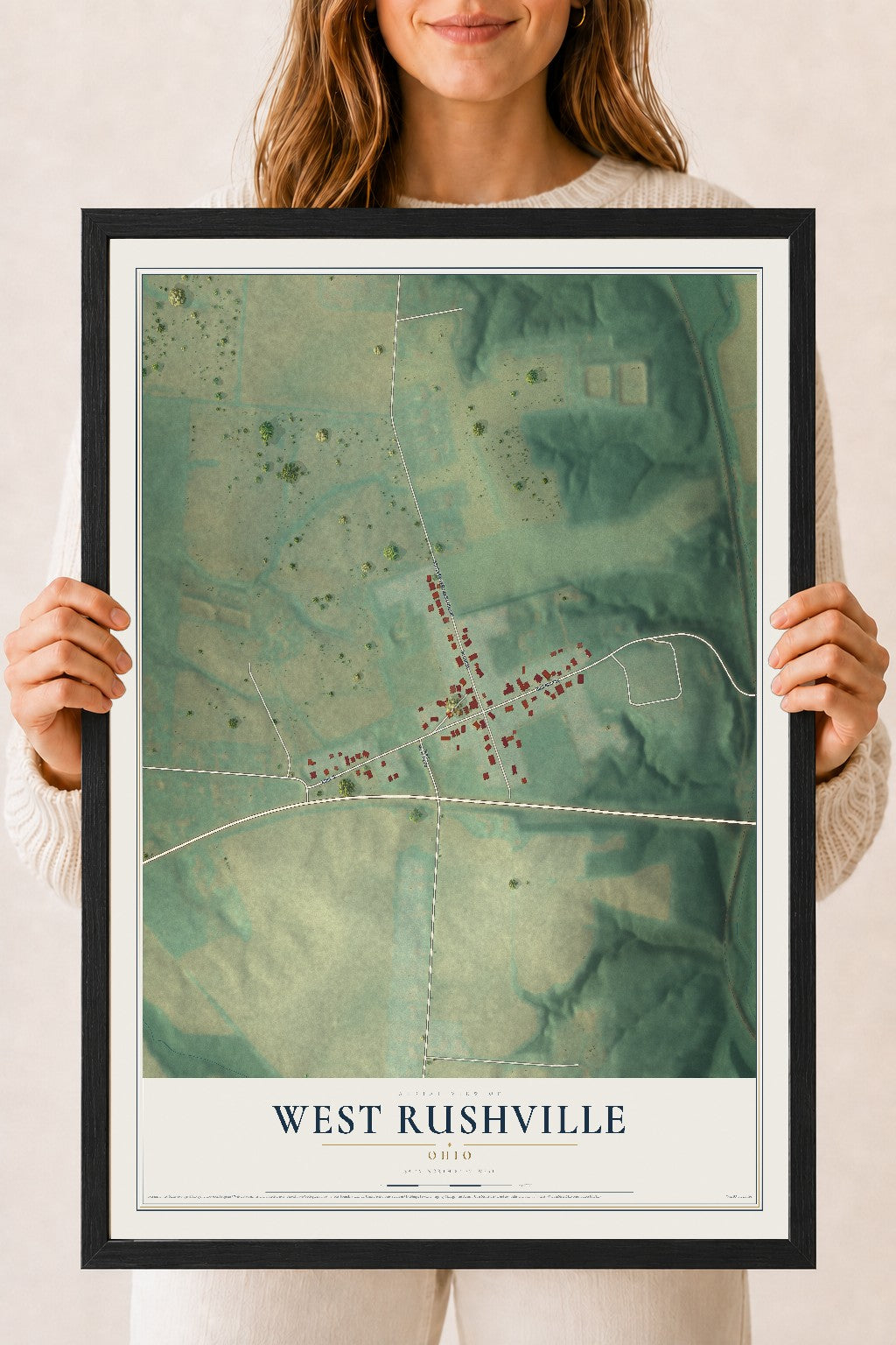 Map of West Rushville, Ohio, 18 x 24 inch print in a black wood frame