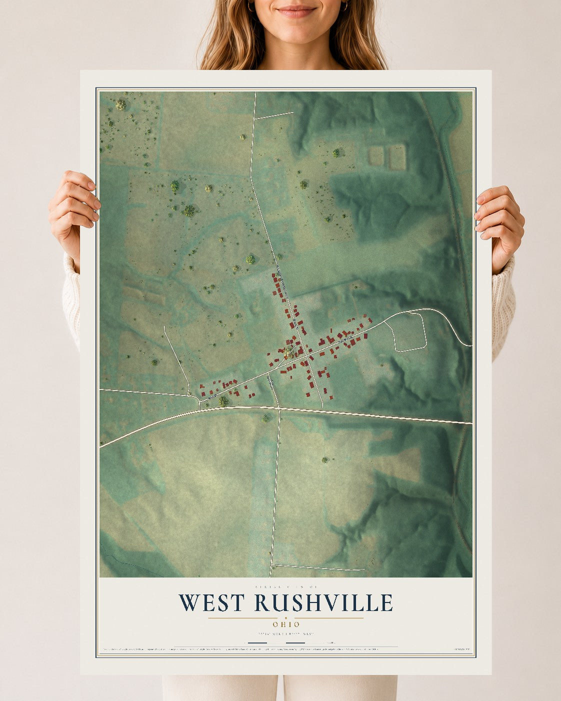 Map of West Rushville, Ohio, 24 x 36 inch unframed archival matte print