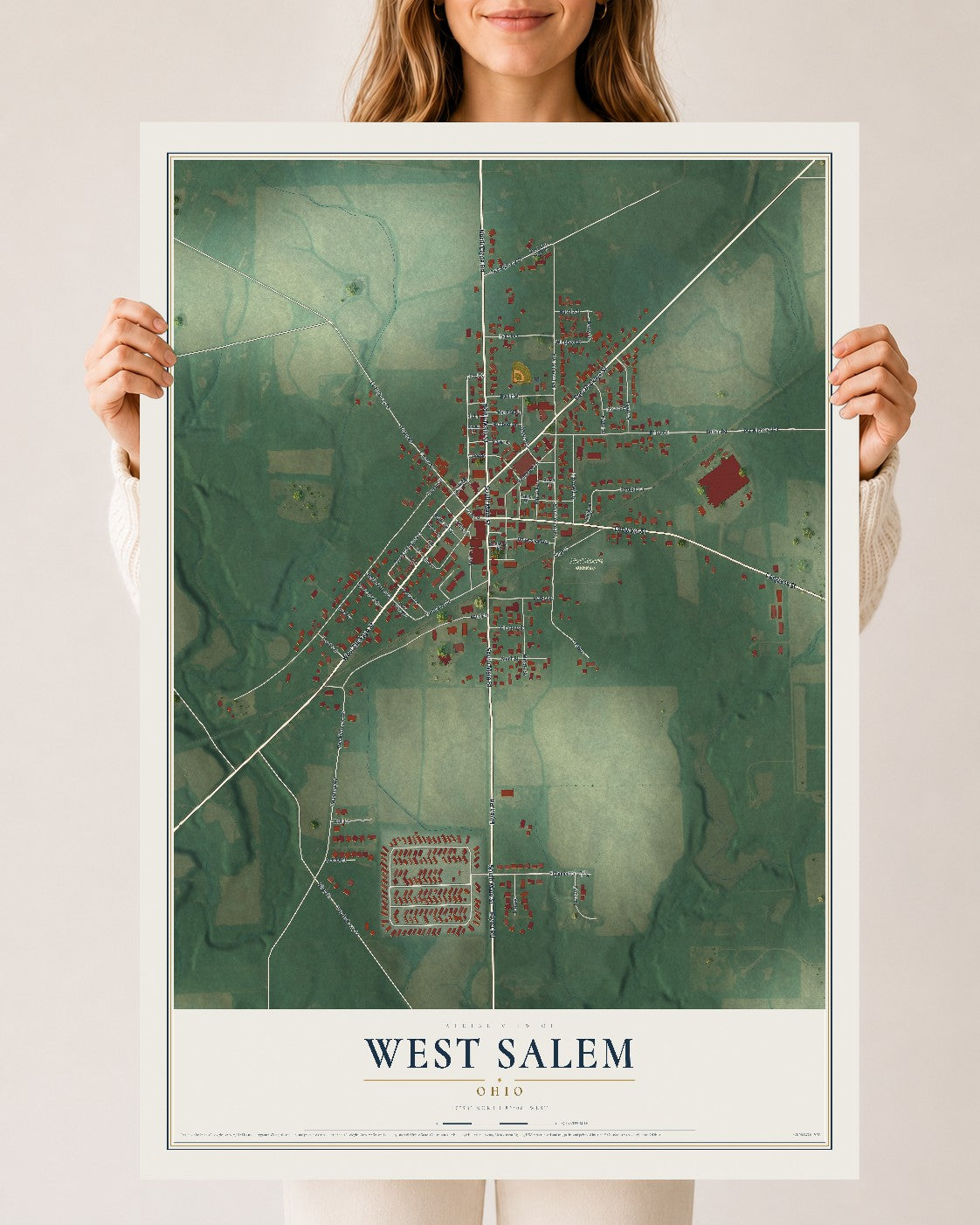 Map of West Salem, Ohio, 24 x 36 inch unframed archival matte print