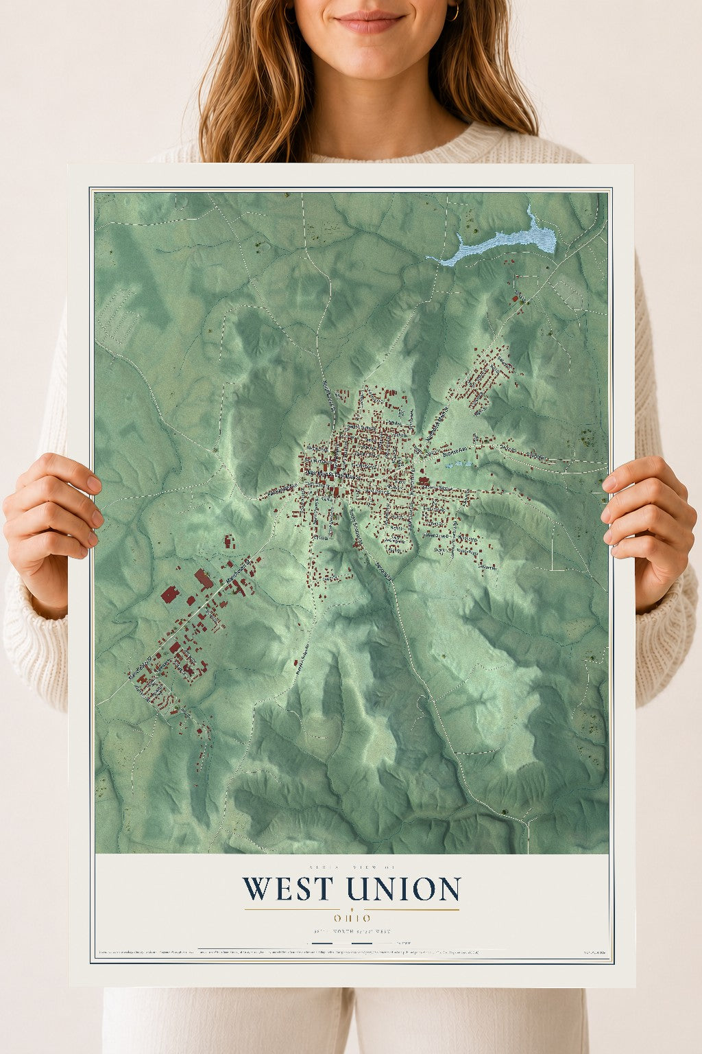 Map of West Union, Ohio, 18 x 24 inch unframed archival matte print