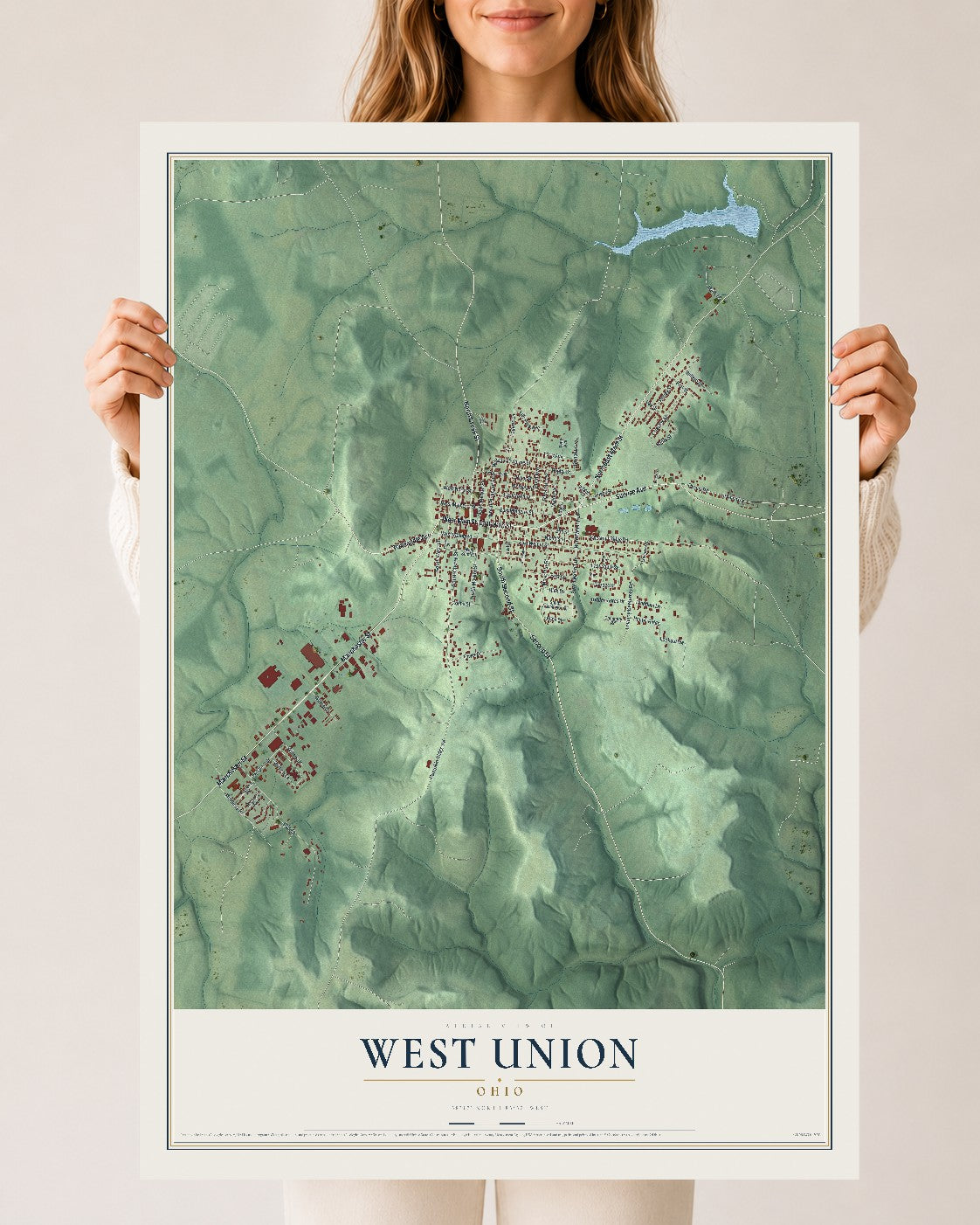 Map of West Union, Ohio, 24 x 36 inch unframed archival matte print