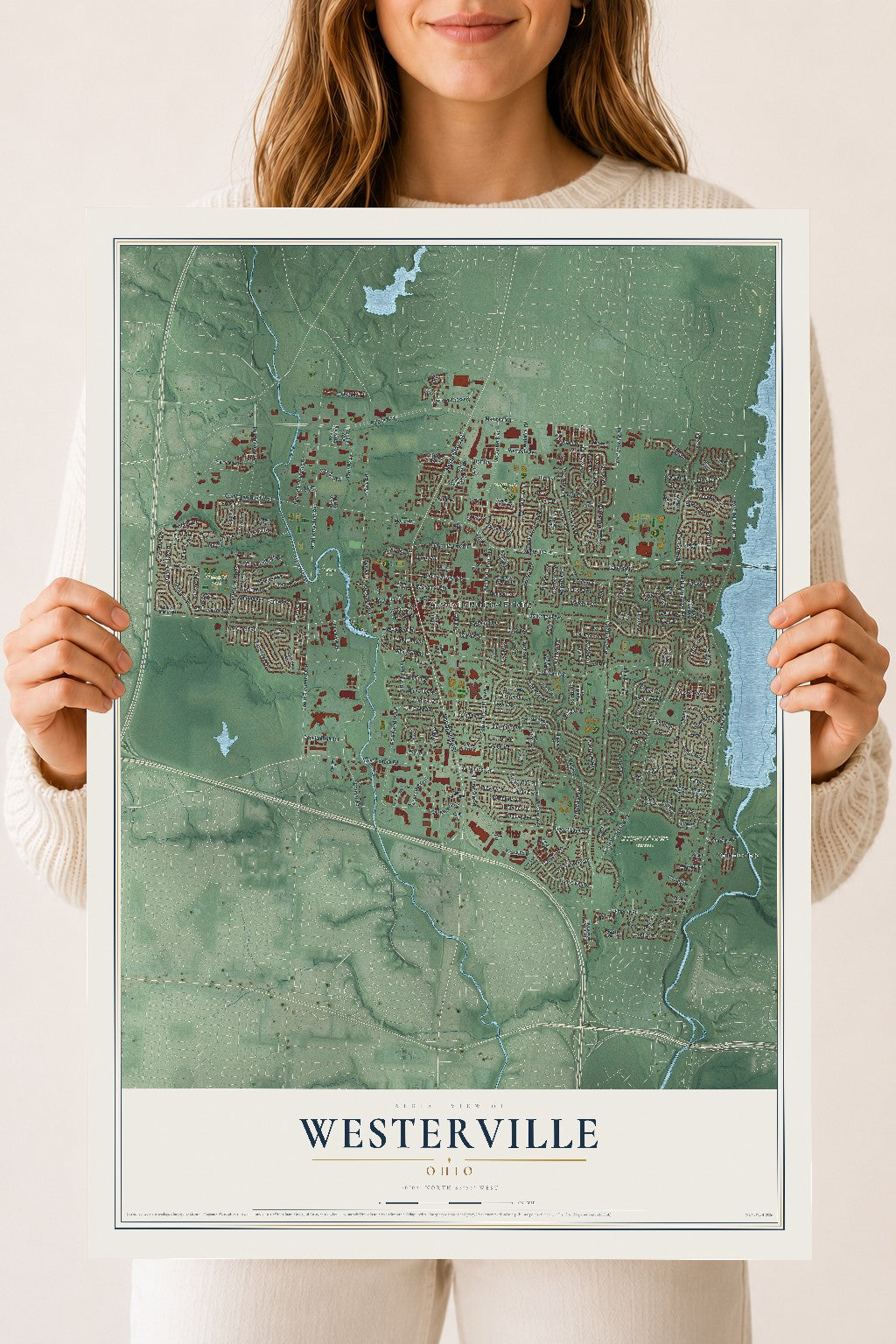 Map of Westerville, Ohio, 18 x 24 inch unframed archival matte print
